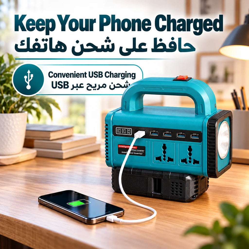 Portable Power Inverter DC to AC Power Station - محول طاقة محمول (من تيار مستمر إلى تيار متردد)